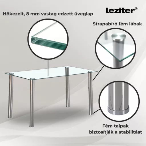 Berna 120 cm szögletes üveg étkezőasztal - WaterMarkt.hu
