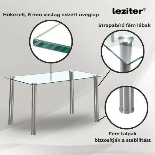 Berna 140 cm szögletes üveg étkezőasztal - WaterMarkt.hu