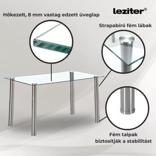 Berna 140 cm szögletes üveg étkezőasztal - WaterMarkt.hu