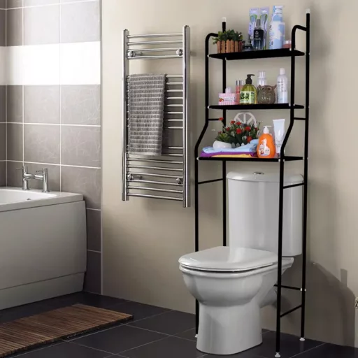 Fürdőszobai polc wc fölé, többszintes, fekete - WaterMarkt.hu