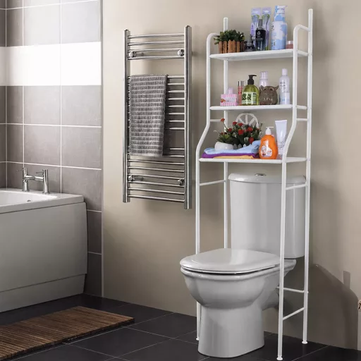Fürdőszobai polc wc fölé, többszintes, fehér