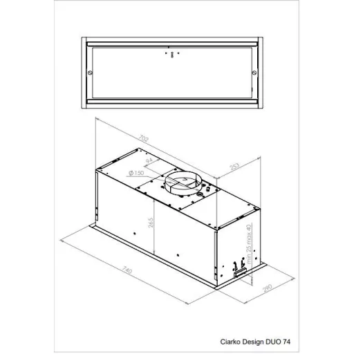 MONNO Duo 74 cm beépíthető páraelszívó, fekete üveg