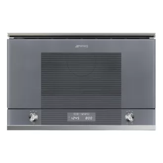   SMEG BEÉPÍTHETŐ MIKROHULLÁMÚ SÜTŐ, Linea design, 22 liter, 6 funkció, LED kijelző,forgótányér nélküli, ezüst szürke üveg