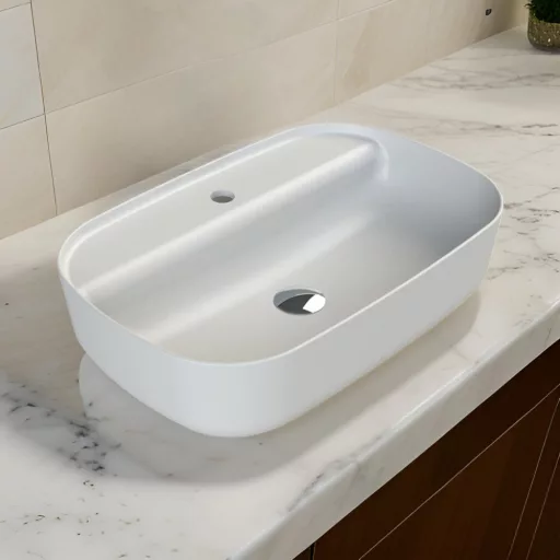 CeraStyle AQUA - PULTRA ültethető - Top Counter - porcelán mosdó - MATT FEHÉR - 60 x 40 cm - WaterMarkt.hu