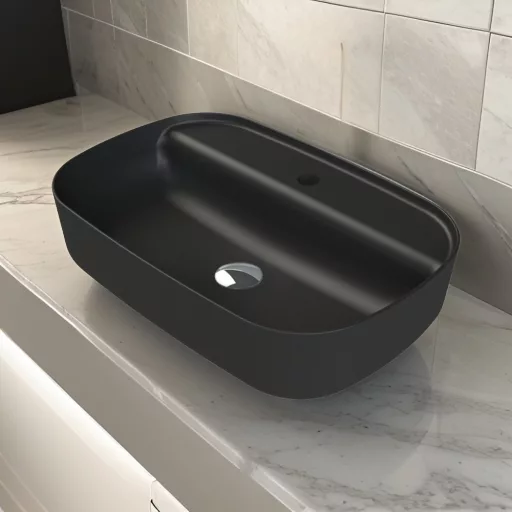 CeraStyle AQUA - PULTRA ültethető - Top Counter - porcelán mosdó - MATT FEKETE - 60 x 40 cm - WaterMarkt.hu