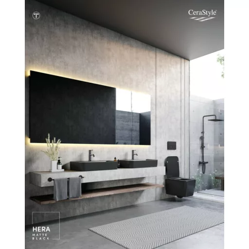 CeraStyle HERA - PULTRA ültethető - Top Counter - porcelán mosdó - MATT FEKETE - 60 x 42 cm - WaterMarkt.hu