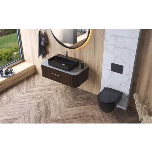 CeraStyle HERA - PULTRA ültethető - Top Counter - porcelán mosdó - MATT FEKETE - 60 x 42 cm