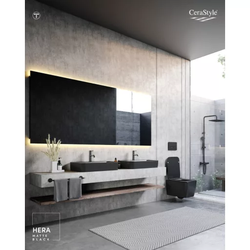 CeraStyle HERA - PULTRA ültethető - Top Counter - porcelán mosdó - MATT FEKETE - 60 x 42 cm