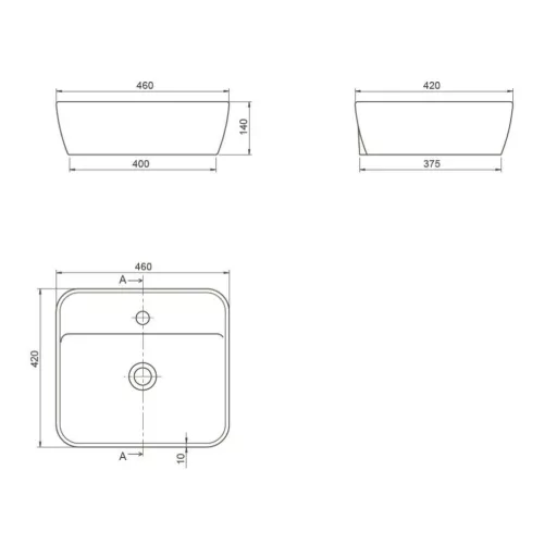 CeraStyle ONE - PULTRA ültethető - Top Counter - porcelán mosdó -  - MATT FEKETE - 46 x 42 cm - WaterMarkt.hu