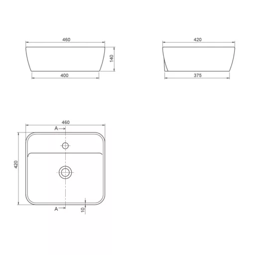 CeraStyle ONE - PULTRA ültethető - Top Counter - porcelán mosdó -  - MATT FEKETE - 46 x 42 cm