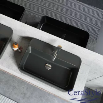CeraStyle ONE - PULTRA ültethető - Top Counter- porcelán mosdó - MATT FEKETE - csaplyukas - 55 x45cm - WaterMarkt.hu