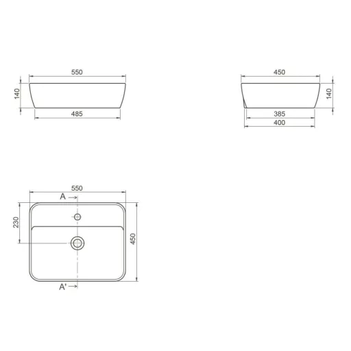 CeraStyle ONE - PULTRA ültethető - Top Counter- porcelán mosdó - MATT FEKETE - csaplyukas - 55 x45cm - WaterMarkt.hu