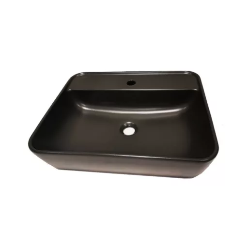 CeraStyle ONE - PULTRA ültethető - Top Counter- porcelán mosdó - MATT FEKETE - csaplyukas - 55 x45cm - WaterMarkt.hu