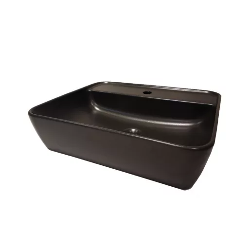CeraStyle ONE - PULTRA ültethető - Top Counter- porcelán mosdó - MATT FEKETE - csaplyukas - 55 x45cm