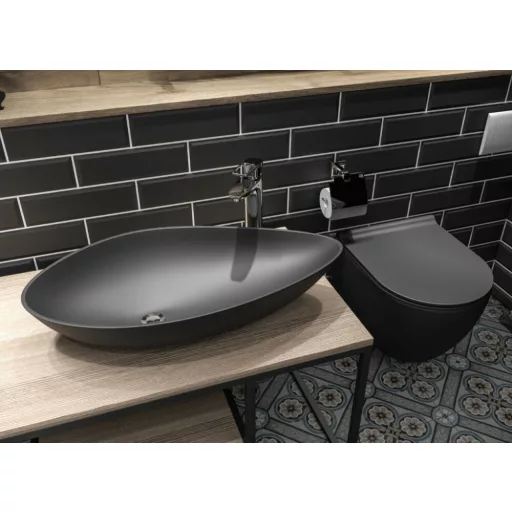 CeraStyle OLIVE - PULTRA ültethető - Top Counter - porcelán mosdó - MATT FEKETE - 60 x 35 cm - WaterMarkt.hu