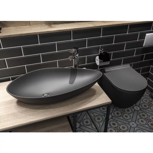 CeraStyle OLIVE - PULTRA ültethető - Top Counter - porcelán mosdó - MATT FEKETE - 60 x 35 cm - WaterMarkt.hu