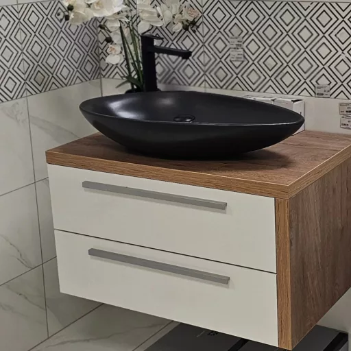 CeraStyle OLIVE - PULTRA ültethető - Top Counter - porcelán mosdó - MATT FEKETE - 60 x 35 cm - WaterMarkt.hu