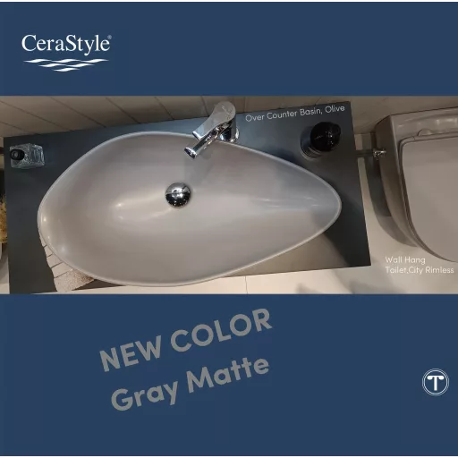 CeraStyle OLIVE - PULTRA ültethető - Top Counter - porcelán mosdó - MATT SZÜRKE - 60 x 35 cm - WaterMarkt.hu