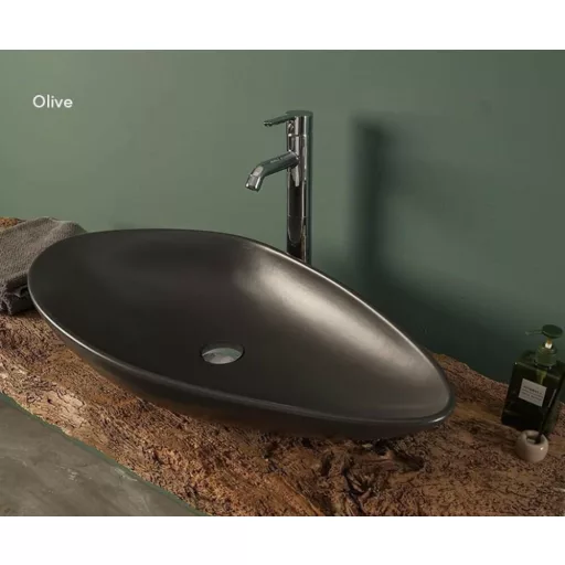 CeraStyle OLIVE - PULTRA ültethető - Top Counter - porcelán mosdó - MATT FEKETE -75 x 38 cm - WaterMarkt.hu