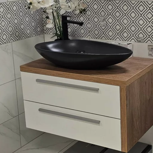 CeraStyle OLIVE - PULTRA ültethető - Top Counter - porcelán mosdó - MATT FEKETE -75 x 38 cm - WaterMarkt.hu