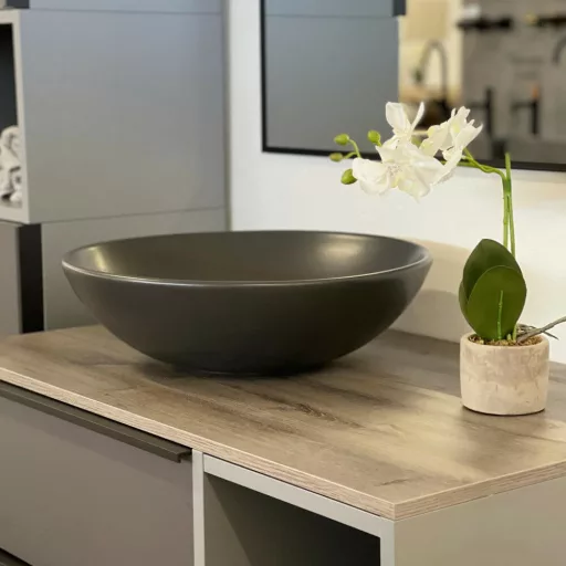 CeraStyle ZERO - PULTRA ültethető - Top Counter - porcelán mosdó - O - MATT FEKETE - Ø 46 cm - WaterMarkt.hu