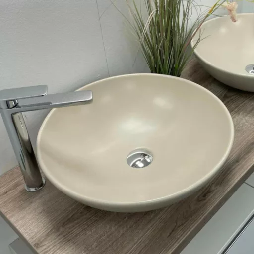 CeraStyle ZERO - PULTRA ültethető - Top Counter - porcelán mosdó - O - MATT BÉZS - Ø 46 cm - WaterMarkt.hu