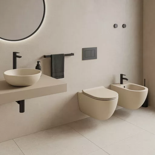 CeraStyle ZERO - PULTRA ültethető - Top Counter - porcelán mosdó - O - MATT BÉZS - Ø 46 cm - WaterMarkt.hu