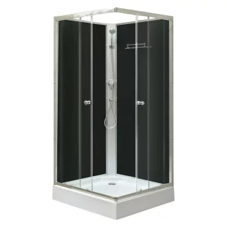 Polo Black II 90x90 cm szögletes fekete hátfalas zuhanykabin zuhanytálcával - WaterMarkt.hu