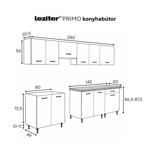 Primo 280 konyhabútor fehér, charlestone tölgy munkalappal - WaterMarkt.hu