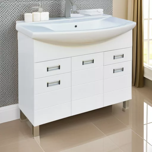 Viva SZQUARE 100 lábon álló fürdőszobabútor Sanovit ZENON 6095 porcelán mosdóval 97 x 51 cm - WaterMarkt.hu