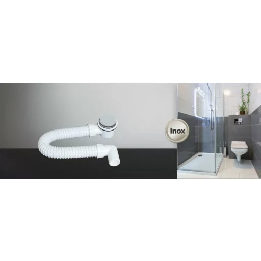 TEXO Exclusive zuhanytálca szifon Ø 60 mm rozsdamentes takaróval - Ø 5/4" x 0,4 m x Ø 40 mm - WaterMarkt.hu