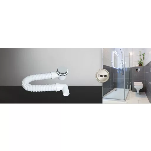 TEXO Exclusive zuhanytálca szifon Ø 60 mm rozsdamentes takaróval - Ø 5/4" x 0,4 m x Ø 40 mm - WaterMarkt.hu