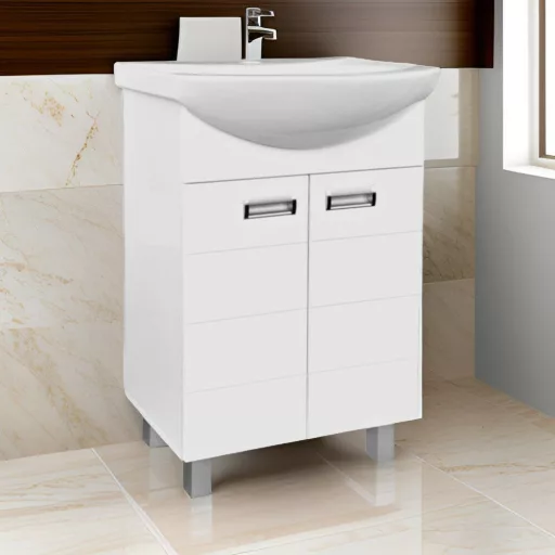 Viva SZQUARE 55 lábon álló fürdőszobabútor Sanovit ZENON 6055 porcelán mosdóval 55 x 44 cm - WaterMarkt.hu