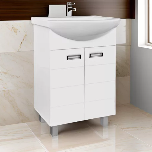 Viva SZQUARE 55 lábon álló fürdőszobabútor Sanovit ZENON 6055 porcelán mosdóval 55 x 44 cm - WaterMarkt.hu