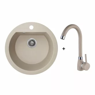 Laveo DAFNE bézs szett álló csappal, helytakarékos szifonnal - WaterMarkt.hu