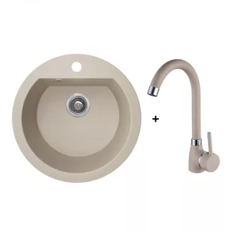 Laveo DAFNE bézs szett álló csappal, helytakarékos szifonnal - WaterMarkt.hu