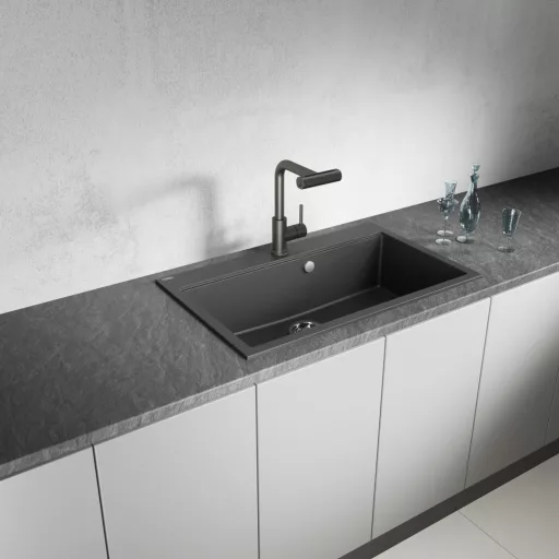 LAVEO TAU 8 nagymedencés mosogató, szemcsés fekete - WaterMarkt.hu