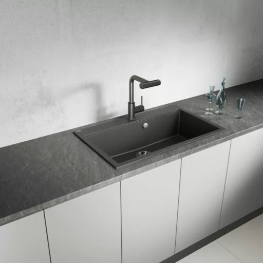 LAVEO TAU 8 nagymedencés mosogató, szemcsés fekete - WaterMarkt.hu