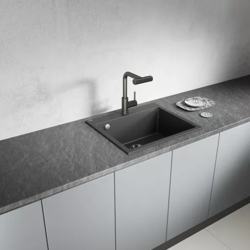Laveo TAU 6 egymedencés mosogató, szemcsés fekete - WaterMarkt.hu