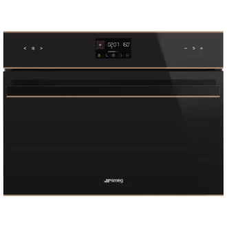   SMEG KOMPAKT KOMBINÁLT MIKROHULLÁMÚ SÜTŐ, Dolce Stil Novo design, Galileo, 45 cm, ES LCD, fekete üveg, réz dísz