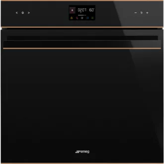  SMEG PIROLITIKUS HŐLÉGKEVERÉSES SÜTŐ, Dolce Stil Novo design, Galileo, 60 cm, ES LCD, fekete üveg, réz dísz