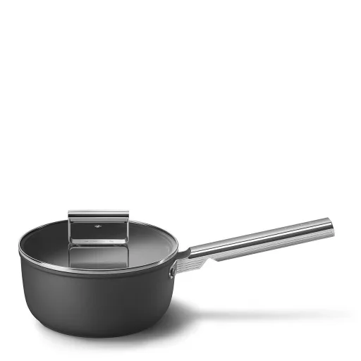 SMEG SZÓSZOS EDÉNY, 20 cm, edzett üveg fedő, rozsdamentes acél fogantyú, matt fekete