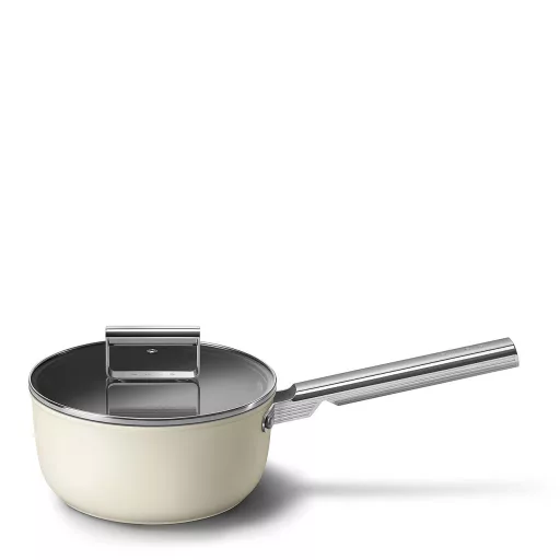 SMEG SZÓSZOS EDÉNY, 20 cm, edzett üveg fedő, rozsdamentes acél fogantyú, matt bézs