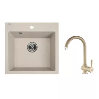 LAVEO ALENA - Egymedencés gránit mosogató + ÍVES ÁLLÓ CSAPTELEP szett - beige - WaterMarkt.hu