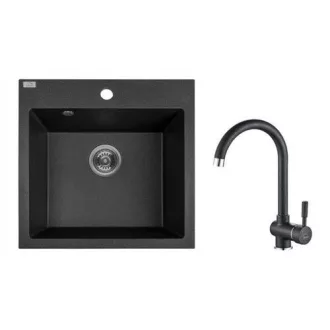 LAVEO ALENA - Egymedencés gránit mosogató + ÍVES ÁLLÓ CSAPTELEP szett - fekete - WaterMarkt.hu