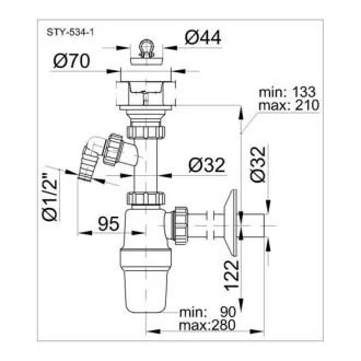 Styron-LI mosdószifon, mosógép csatlakozóval, Ø32 mm-es - WaterMarkt.hu
