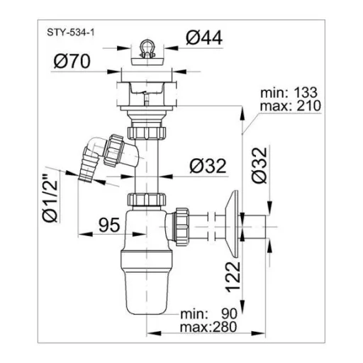 Styron-LI mosdószifon, mosógép csatlakozóval, Ø32 mm-es - WaterMarkt.hu