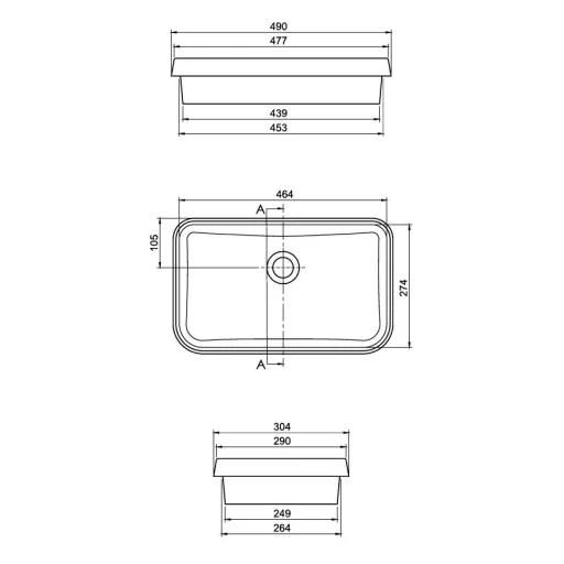 CeraStyle GRAND - PULTBA félig beültethető - Top Counter - porcelán mosdó - 49 x 30 cm - WaterMarkt.hu