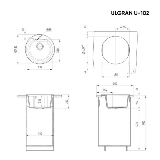 Ulgran U-102-341 Gránit Design Mosogatótálca - Egymedencés, Kerek, Tejfehér - WaterMarkt.hu