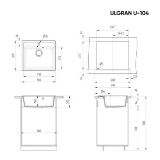 Ulgran U-104-331 Gránit Mosogatótálca - Egymedencés, Négyzet, Homok - WaterMarkt.hu